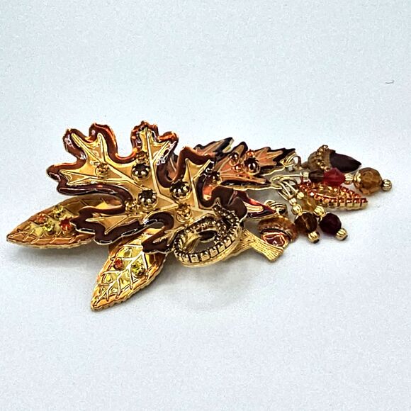 Lunch At The Ritz Autumn Leaf Brooch RARE VTG Enamel Leaves Pendant LATR 2GO Pin - Picture 14 of 16